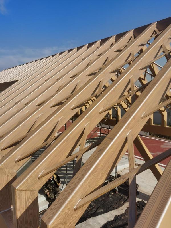 公園鐵廊架也能變成木頭，太美觀了