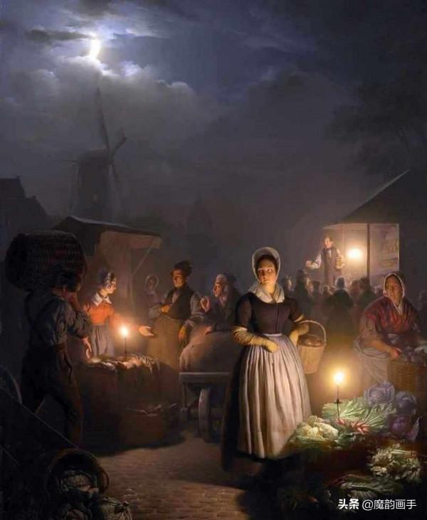看看二百年前的外國夜市什麼樣——申德爾燭光下的夜景畫