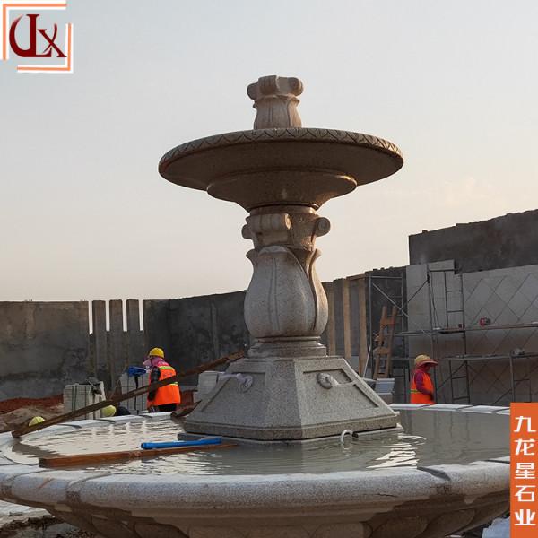 石頭噴泉雕塑雕刻 黃鏽石水缽圖片