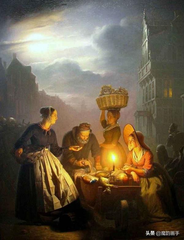 看看二百年前的外國夜市什麼樣——申德爾燭光下的夜景畫
