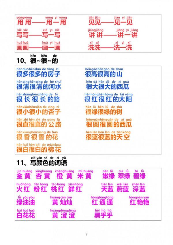 一年級語文上冊「詞語積累大全」，從小開始積累，語文成績不會差