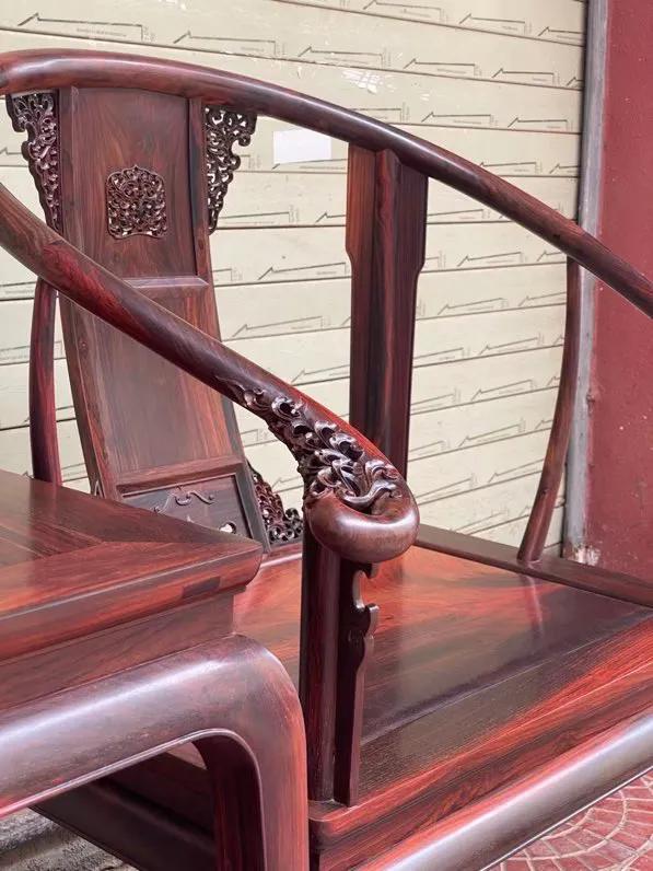 無補大紅酸枝皇宮椅三件套全獨板