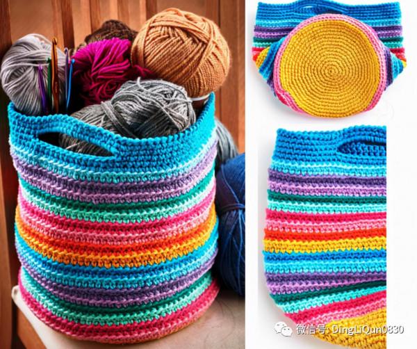 「針織作品」用零線編織的毯子、籃子等家居小物
