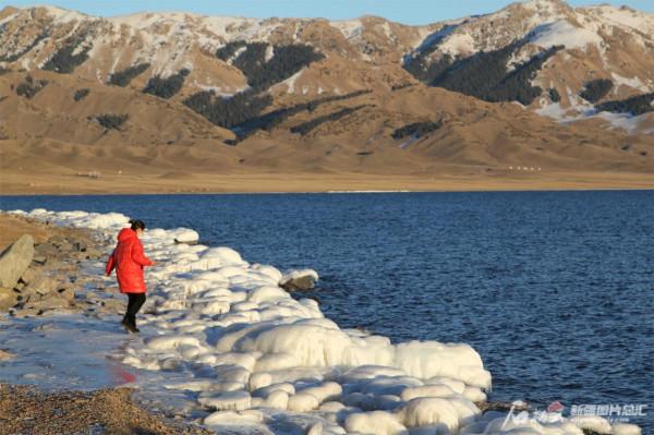 賽里木湖出現脂玉鑲邊景觀
