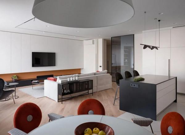 本案位於烏克蘭基輔，現代開放式格局色彩搭配美觀一起來欣賞吧