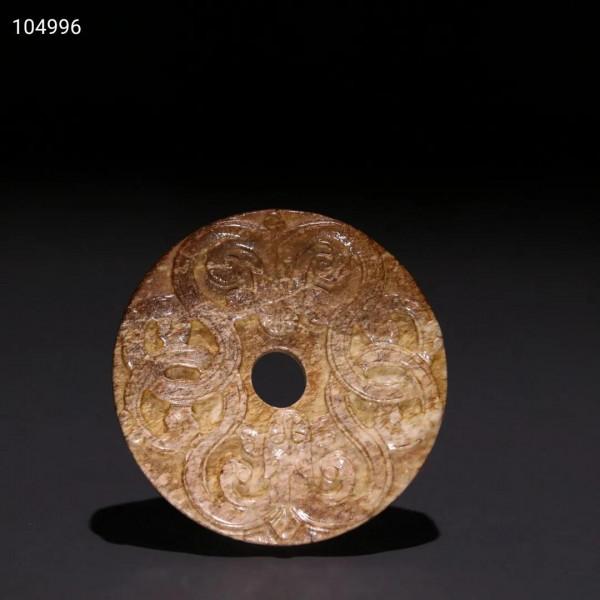 明代 火燒玉雙龍紋玉璧