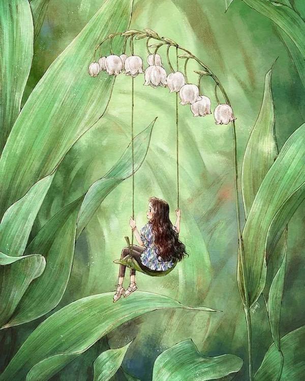 每日插畫｜aeppol的治癒系森林少女日記，休息一會兒再走也沒關係