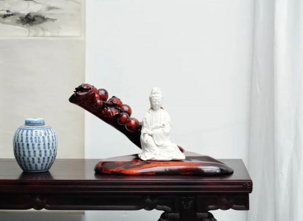 大紅酸枝「五福臨門」擺件