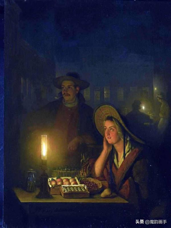 看看二百年前的外國夜市什麼樣——申德爾燭光下的夜景畫