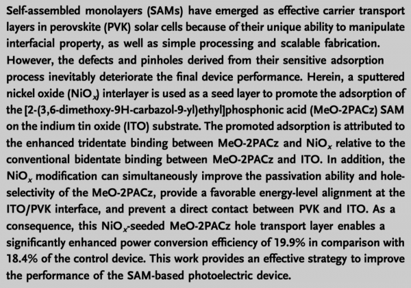 Solar RRL--使用濺射氧化鎳改善自組裝層