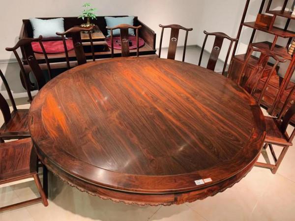 大紅酸枝2米圓餐桌十三件套