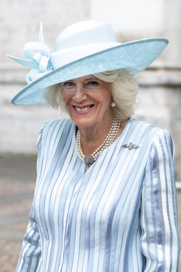 74歲卡米拉穿淡藍色現身，戴藍色梵克雅寶手鍊，秋天裡的一抹清爽