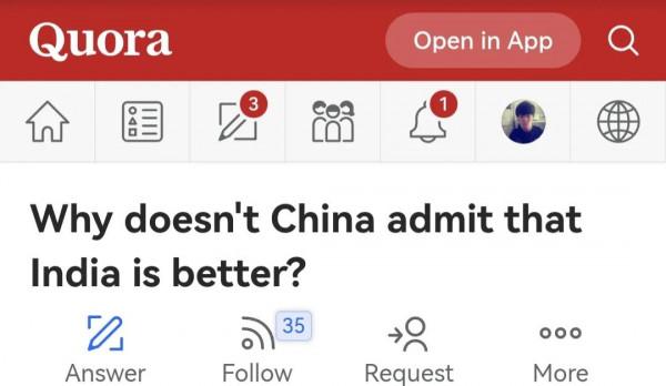 印度網友在美版知乎提問：為什麼中國人不承認印度更好？