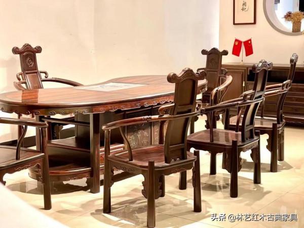 大紅酸枝腰型泡茶桌