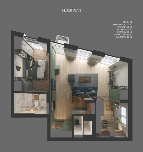 點點藍色帶來的深度和個性！2間60平小戶型設計