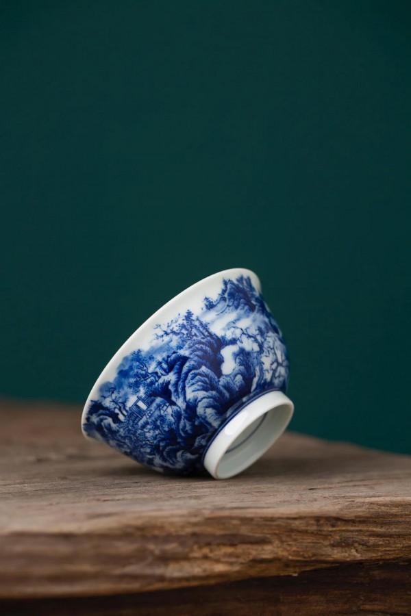 仿古柴窯內外繪青花山水主人杯景德鎮陶瓷瓷器茶具茶杯