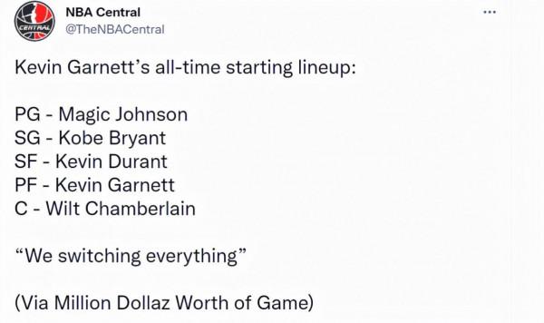 加內特評歷史首發五虎!不選喬丹和詹姆斯 連續重複六遍科比 加內特評歷史首發五虎!不選喬丹和詹姆斯 連續重複六遍科比