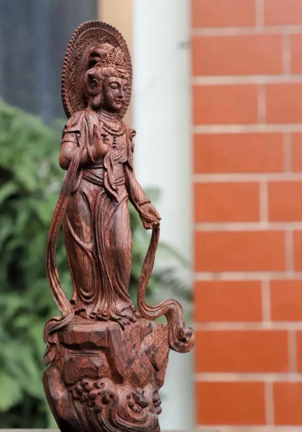 木雕，原來可以這麼美！海南黃花梨手工雕刻——飄帶觀音