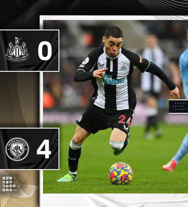 紐卡0比4曼城，2021丟球79為歷史之最