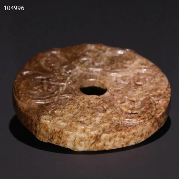 明代 火燒玉雙龍紋玉璧