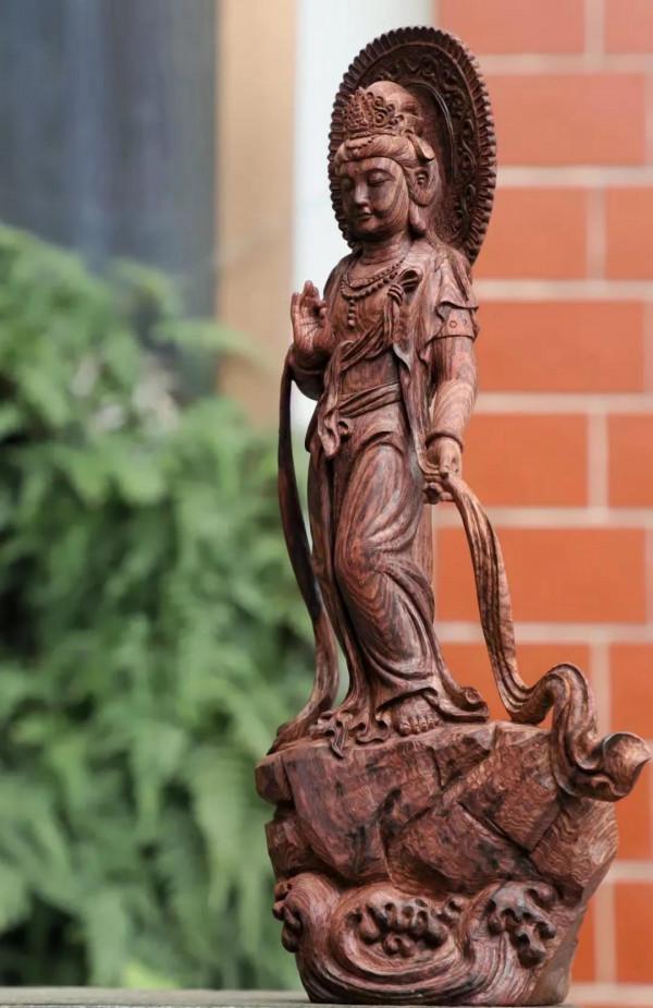 木雕，原來可以這麼美！海南黃花梨手工雕刻——飄帶觀音