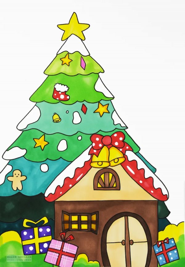 兒童畫教程｜聖誕節主題美術課程《美麗的聖誕小屋》