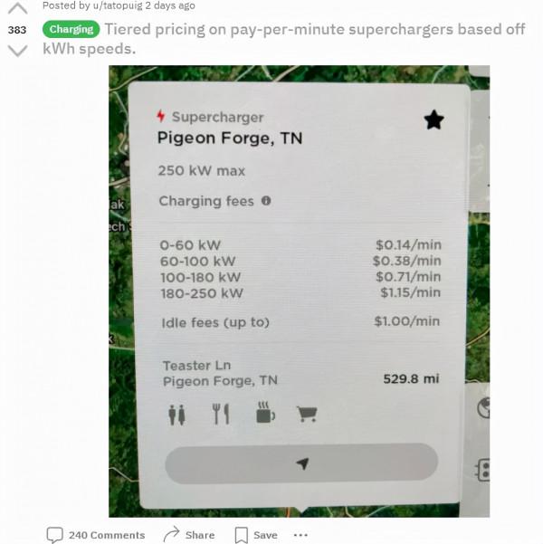 特斯拉海外改變超充計價方式：收費標準細分為四個層級