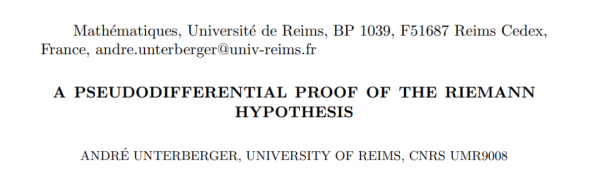 法國學者29頁預印本論文「證明」黎曼猜想,這次的方向對了嗎? 法國學者29頁預印本論文「證明」黎曼猜想,這次的方向對了嗎?