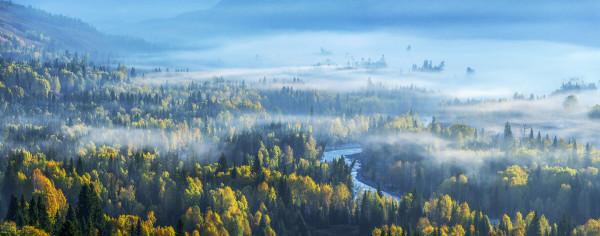 醉人秋色裡穿過秋天的火車，行駛在世界屋脊上，特殊地形的鐵路線