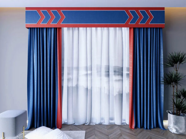 「實拍」時尚窗簾配色——藏青藍+海棠紅