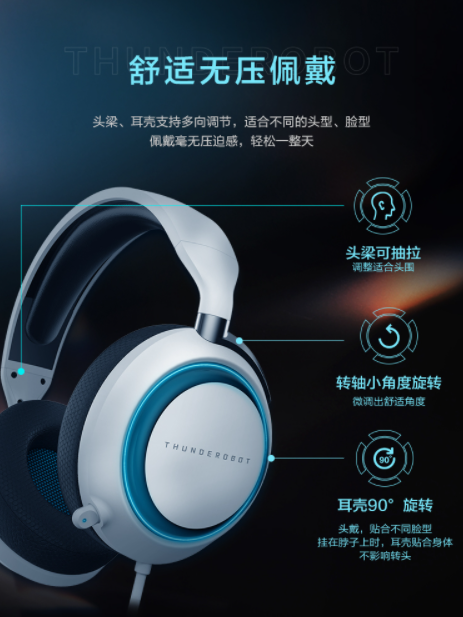 雷神（ThundeRobot）銀翼頭戴式有線遊戲耳機HG503