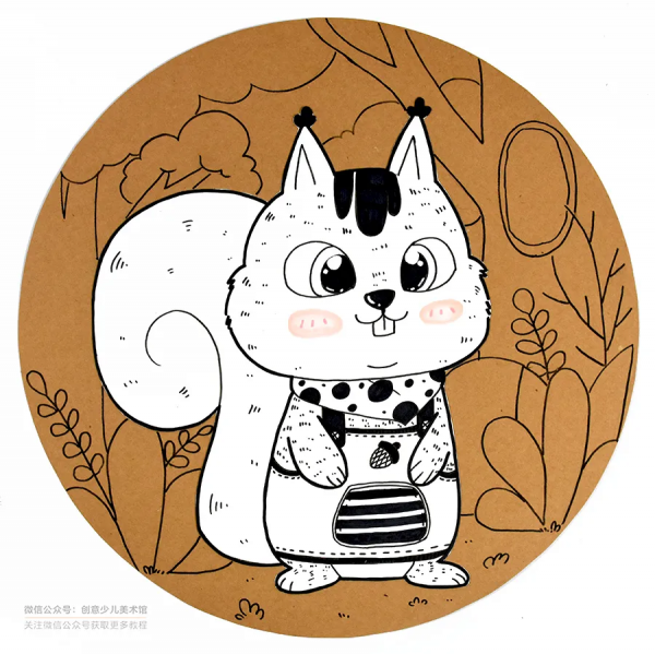 兒童畫教程｜秋季創意線描畫《勤勞的小松鼠》