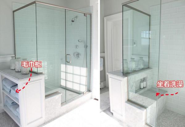 衛生間砌高低臺,淋浴房坐著洗澡,外面當毛巾櫃,小面積兩全其美 衛生間砌高低臺,淋浴房坐著洗澡,外面當毛巾櫃,小面積兩全其美