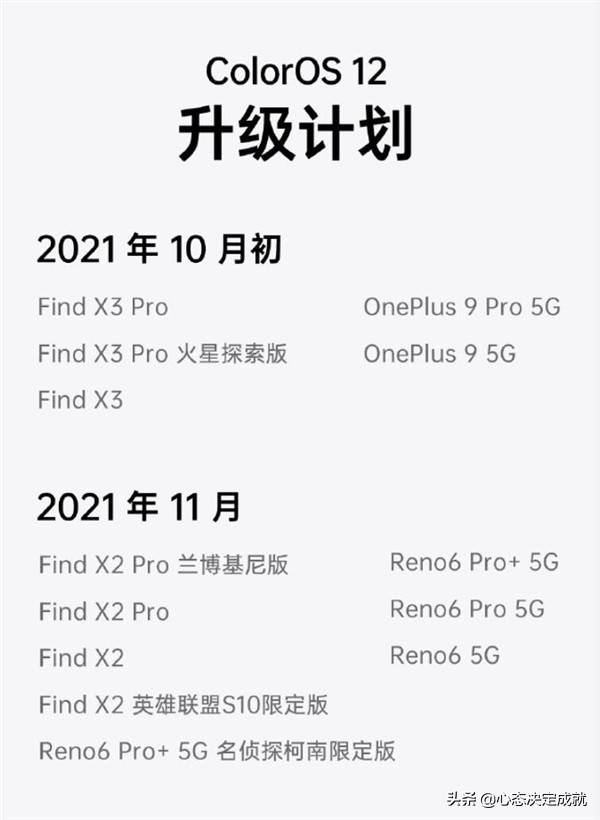 ColorOS 12作業系統適配計劃公佈，最快會在10月初推送給老機型