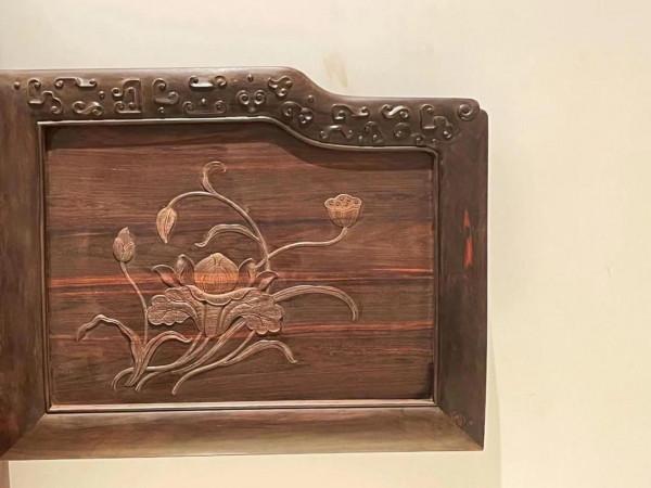 大紅酸枝黑料無補荷花款高低床三件套