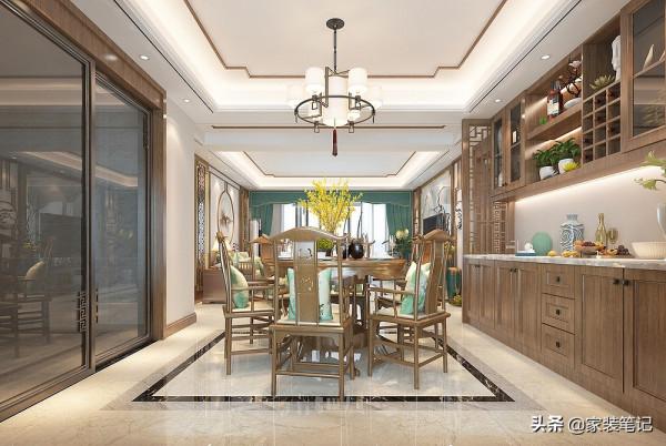 她家的中式風裝修，在小區裡面堪稱經典，色彩、硬裝搭配很有品味
