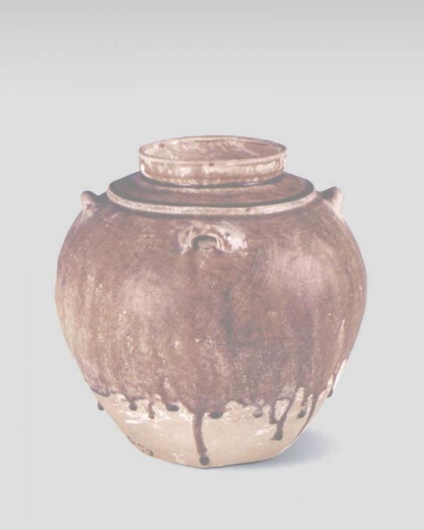 東漢青釉四系布紋罐