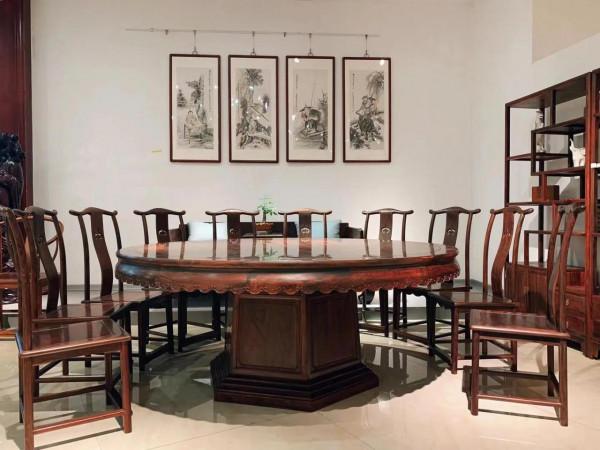 大紅酸枝2米圓餐桌十三件套