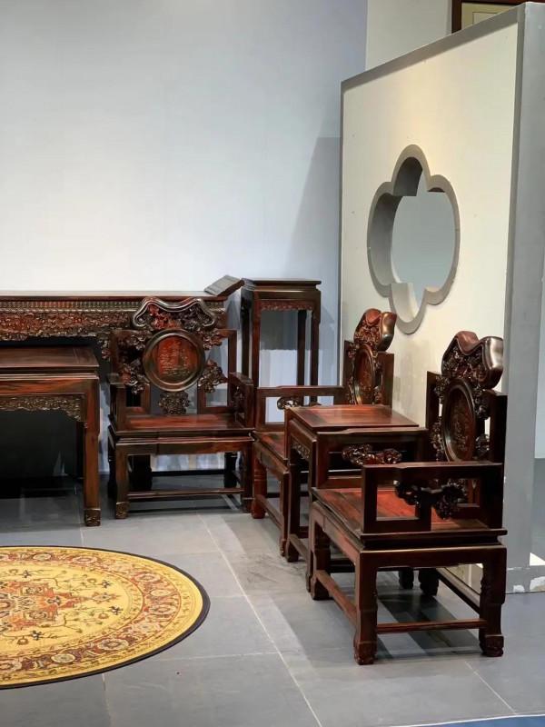 全獨板｜寮國大紅酸枝中堂十二件套面板全獨板