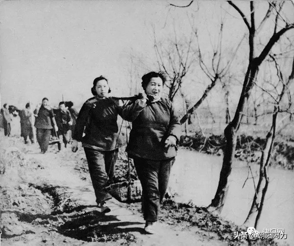 五十年代催人奮進的老照片：毛主席來到十三陵水庫參加義務勞動