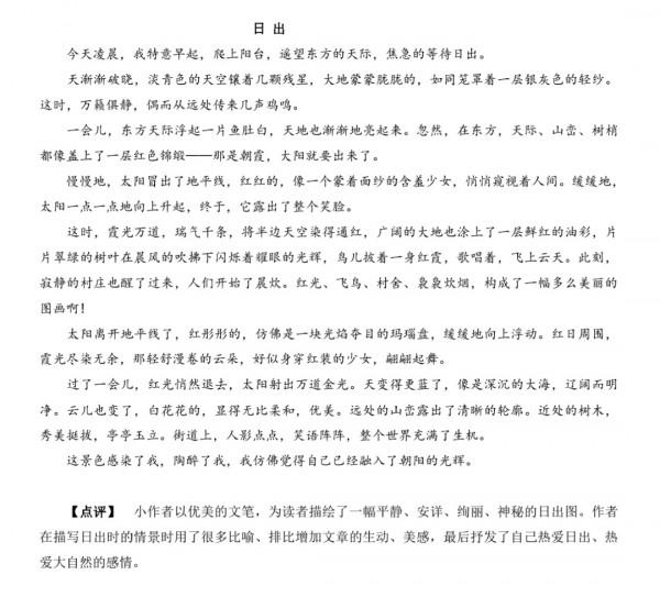 小升初優秀作文參考