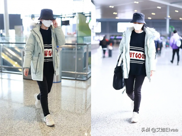 胡可罕見走機場，穿棉服緊身褲卻翻車，暴露身材缺點柯基腿太路人