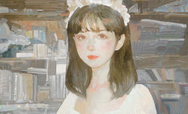 高階油畫質感的插畫作品，筆下的白衣少女太夢幻了