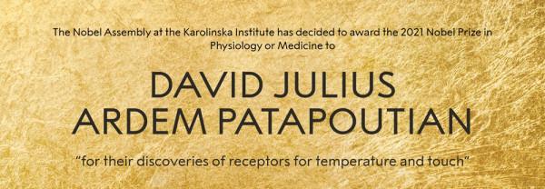 2021年諾貝爾生理學或醫學獎揭曉，由兩名科學家分享