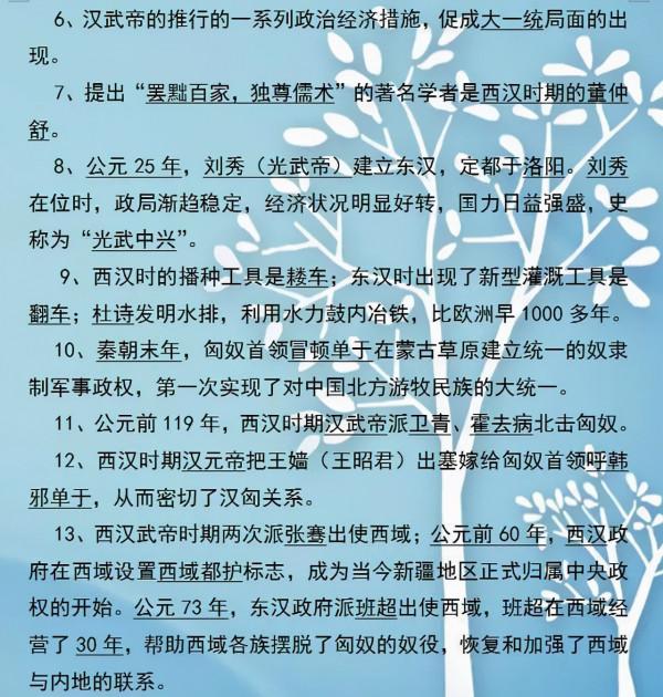 初中歷史1-6冊總複習+重要簡答題！考試常考，對孩子很重要