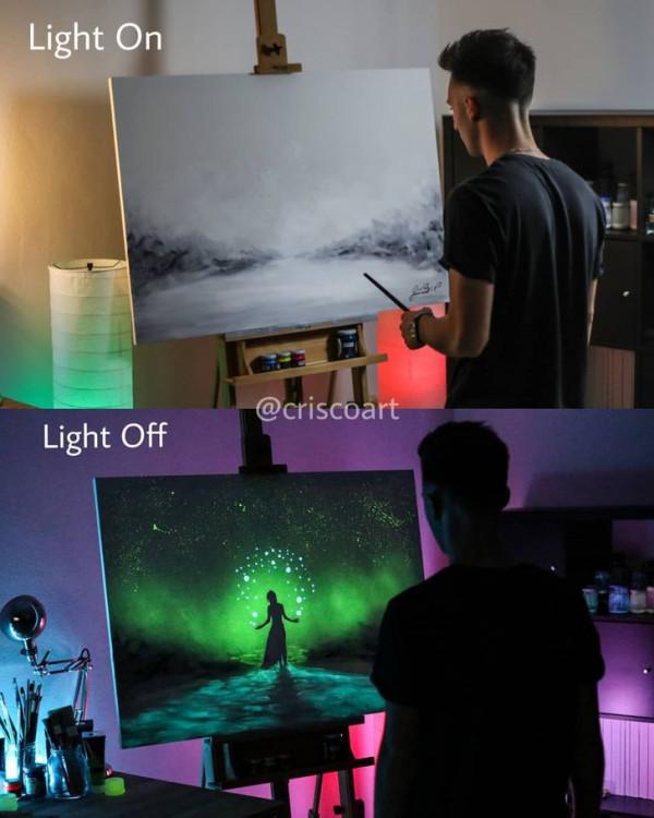 關掉電燈“枯木變璀璨花樹”，超狂創作將名畫玩出新高度美翻