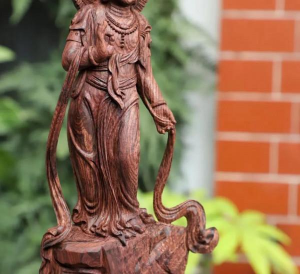 木雕，原來可以這麼美！海南黃花梨手工雕刻——飄帶觀音