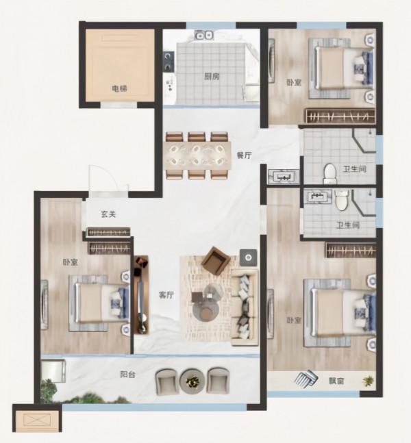 128平三室兩廳兩衛這樣的戶型你會入手