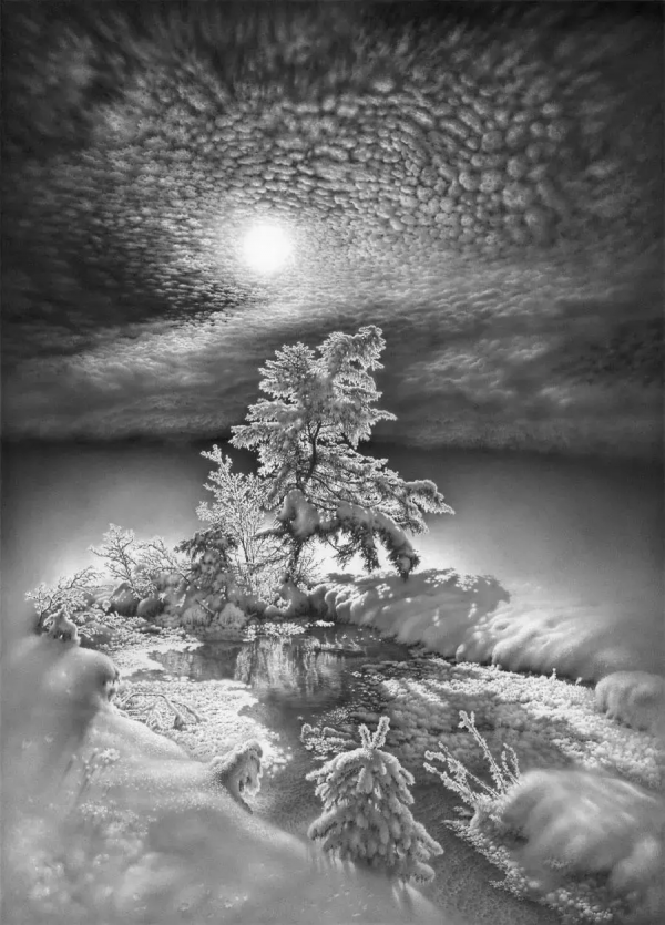 畫雪61年，74歲老人一支鉛筆將雪畫活