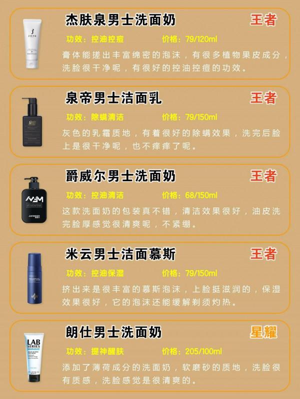 男士洗面奶段位排行榜好用合集